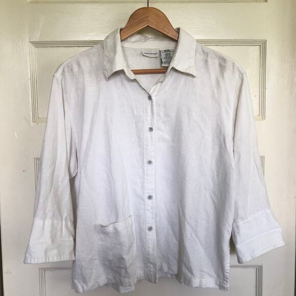 Vintage  90s White Stag Linen‑Rayon Button Front Shirt White M Beach Cottage - Picture 1 of 7